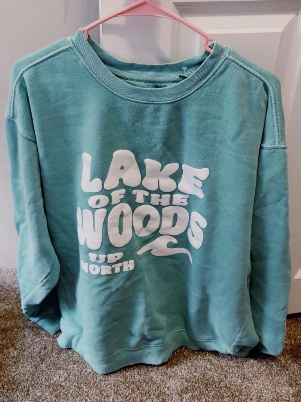 Blue 84 Lake of the Woods Teal Crewneck Sweatshirt with White Graphic